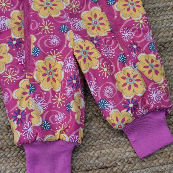 Hanna Andersson Snowsuit Multicolor Floral Hooded Quilted Lined Full Zipper 80cm - Picture 3 of 9